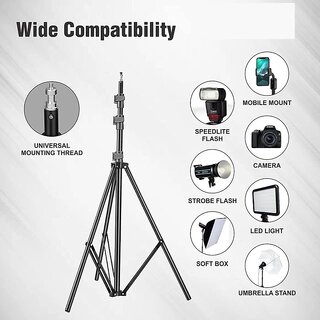 Digimate 7 Feet Height Adjustable Aluminum Alloy Portable Light Stand for Ring Light Tripod Ball Head  (Black, Supports)