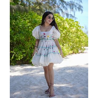 Latest Women Parnavi Women Fit And Flare White Dress 2025 at ShopCircuit | ONDC