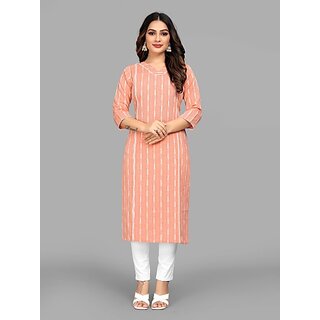 Trendy Women Parnavi Women Striped Pure Cotton Straight Kurta (Orange) 2025 at ShopCircuit | OND