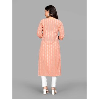 Trendy Women Parnavi Women Striped Pure Cotton Straight Kurta (Orange) 2025 at ShopCircuit | OND