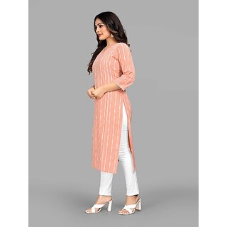 Trendy Women Parnavi Women Striped Pure Cotton Straight Kurta (Orange) 2025 at ShopCircuit | OND