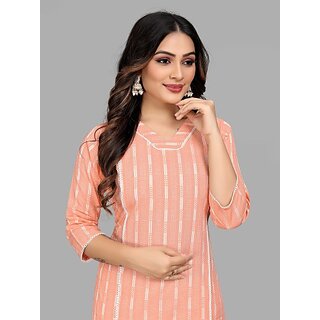 Trendy Women Parnavi Women Striped Pure Cotton Straight Kurta (Orange) 2025 at ShopCircuit | OND