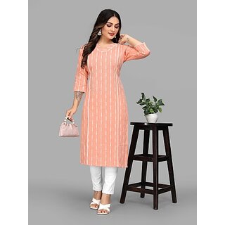 Trendy Women Parnavi Women Striped Pure Cotton Straight Kurta (Orange) 2025 at ShopCircuit | OND