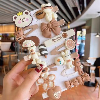 14 pcs kids hair clips set cartoon icecream cute trendy baby girls toddlers hair pins barrettes combo of 14 pcs brown