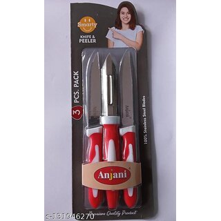 3 Pc Stainless Steel Knife Set Knife Set/PEELAR Set/3 PC/ Red  White 3 Pc Stainless Steel Knife Set Knife Set/PEELAR Set/3 PC/ Red  White