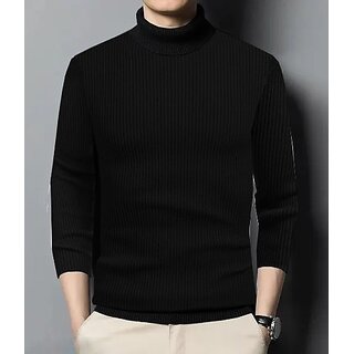 Fashlook Mens Black Solid High Neck Full Sleeve Sweatshirt