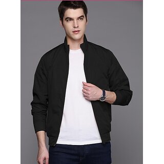 Fashlook Bomber Solid Full Sleeve Black Jacket for Mens - Jackets & Coats | Buy online on ZillyBuy