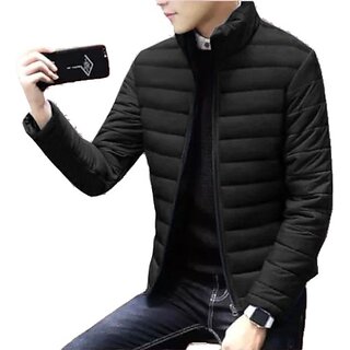 Fashlook Bomber Solid Full Sleeve Black Jacket for Mens - Jackets & Coats | Buy online on ZillyBuy