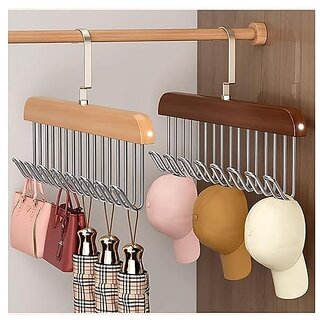 (Pack of 2) Wooden Hanger for Clothes Hanging Hangers for Wardrobe and Cupboard 8 Hook Adjustable Clothes Hanger for Lingerie