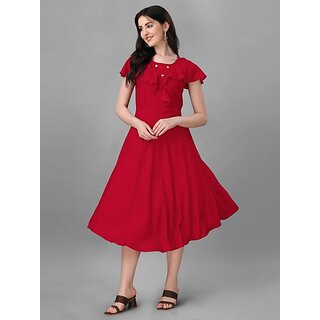 Latest Women Parnavi Women Fit And Flare Red Dress 2025 at ShopCircuit | ONDC