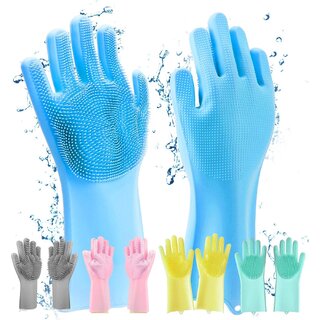 Gloves Magic Silicone Dish Washing Gloves, Silicon Cleaning Gloves, Silicon Hand Gloves for Kitchen Dishwashing and Pet Grooming, Great for
