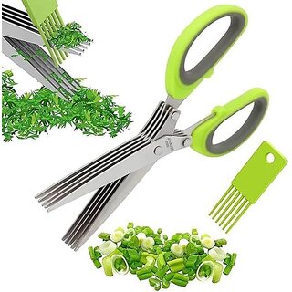 stainless steel vegetable and herb scissor with 5 blade comb cleaning brush