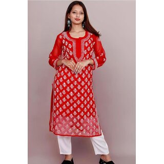 Women Pure Lucknawi Chicken Kurti - Kurtas & Kurta Sets | Buy online on ZillyBuy