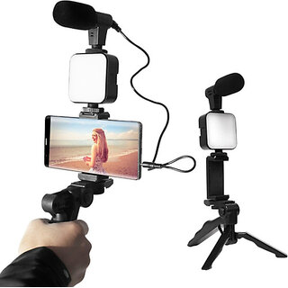 Vlogging kit for Video Making with Bluetooth,Mic,LED Light&PhoneHolder,Tripod Tripod Kit(Dark Black, Supports Up to 1000 g)