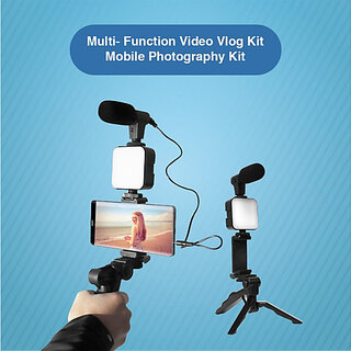 Vlogging kit for Video Making with Bluetooth,Mic,LED Light&PhoneHolder,Tripod Tripod Kit(Dark Black, Supports Up to 1000 g)
