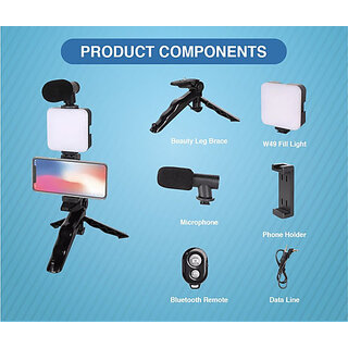 Vlogging kit for Video Making with Bluetooth,Mic,LED Light&PhoneHolder,Tripod Tripod Kit(Dark Black, Supports Up to 1000 g)