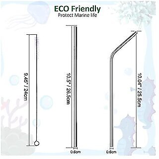 Reusable BPA-Free Metal Thick Long Dishwasher Safe Stainless Steel Drinking Straws 8.5 Inches (2 Straight 2 Bend and 1 C