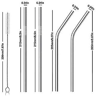 Reusable BPA-Free Metal Thick Long Dishwasher Safe Stainless Steel Drinking Straws 8.5 Inches (2 Straight 2 Bend and 1 C