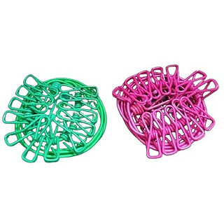 Pink Green Drying Rope with 12 Clips Portable Outdoor Clothesline Pack Of 2 Nylon Retractable Clothesline(2 m)