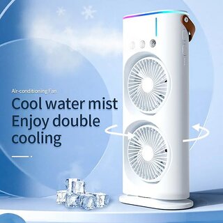 Double Ended Mist Spray Cooler Fan, USB Rechargeable Mini Desktop Cooler with Water Mist, Portable Travel Cooling Device for Office and Home, Ideal Summer Gift
