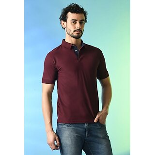 Elegant Men PrintCultr Solid Men Polo Neck Cotton Blend Maroon T-Shirt 2025 at ShopCircuit | OND