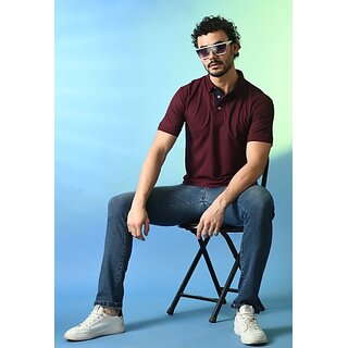 Elegant Men PrintCultr Solid Men Polo Neck Cotton Blend Maroon T-Shirt 2025 at ShopCircuit | OND