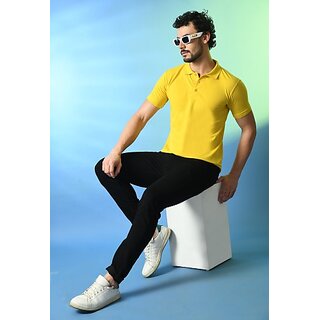 Premium Men PRINTCULTR Men Solid Polo Neck Polyester Yellow T-Shirt 2025 at ShopCircuit | ONDC