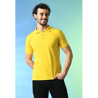 Premium Men PrintCultr Solid Men Polo Neck Cotton Blend Yellow T-Shirt 2025 at ShopCircuit | OND