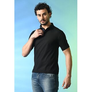 Luxurious Men PrintCultr Solid Men Polo Neck Cotton Blend Black T-Shirt 2025 at ShopCircuit | ON