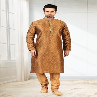 Elegant Men Raivat Ethnic Brown Colour Jacquard Silk Brocade Kurta Pajama 1005 2025 at ShopCircu