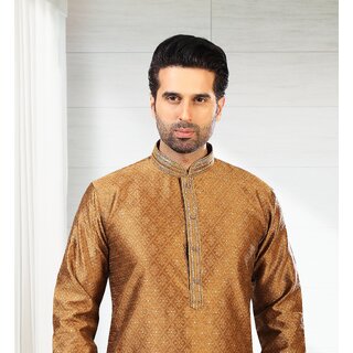 Elegant Men Raivat Ethnic Brown Colour Jacquard Silk Brocade Kurta Pajama 1005 2025 at ShopCircu