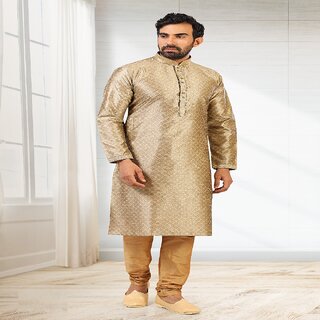 Premium Men Raivat Ethnic Beige Colour Jacquard Silk Brocade Kurta Pajama 1006 2025 at ShopCircu
