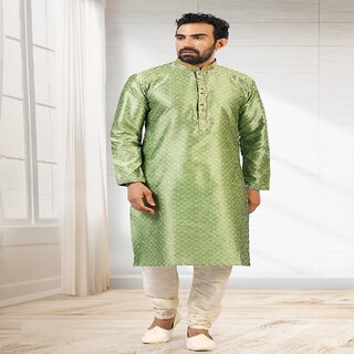 Luxurious Men Raivat Ethnic Pista Green Colour Jacquard Silk Brocade Kurta Pajama 1007 2025 at S