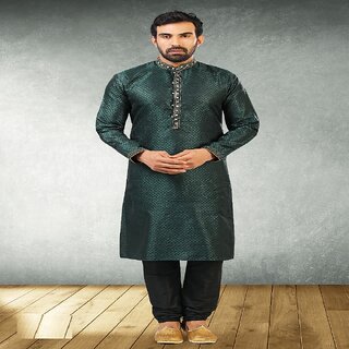 New Men Raivat Ethnic Dark Green Colour Jacquard Silk Brocade Kurta Pajama 1020 2025 at ShopCirc