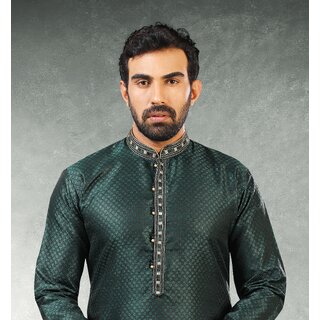 New Men Raivat Ethnic Dark Green Colour Jacquard Silk Brocade Kurta Pajama 1020 2025 at ShopCirc