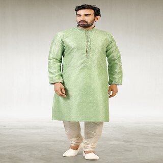 Stylish Men Raivat Ethnic Pista Green Colour Jacquard Silk Brocade Kurta Pajama 1022 2025 at Sho