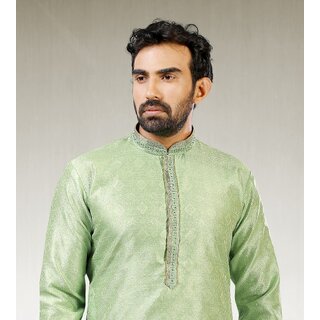 Stylish Men Raivat Ethnic Pista Green Colour Jacquard Silk Brocade Kurta Pajama 1022 2025 at Sho
