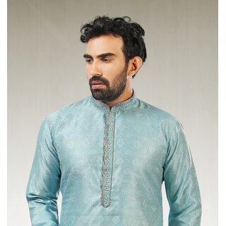 Elegant Men Raivat Ethnic Sky Blue Colour Jacquard Silk Brocade Kurta Pajama 1023 2025 at ShopCi