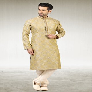 Affordable Men Raivat Ethnic Gold Beige Colour Jacquard Silk Brocade Kurta Pajama 1026 2025 at S