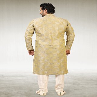 Affordable Men Raivat Ethnic Gold Beige Colour Jacquard Silk Brocade Kurta Pajama 1026 2025 at S