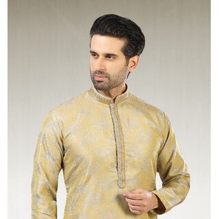 Affordable Men Raivat Ethnic Gold Beige Colour Jacquard Silk Brocade Kurta Pajama 1026 2025 at S