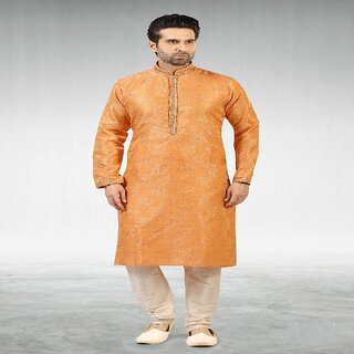 Elegant Men Raivat Ethnic Dark Peach Colour Jacquard Silk Brocade Kurta Pajama 1028 2025 at Shop