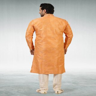 Elegant Men Raivat Ethnic Dark Peach Colour Jacquard Silk Brocade Kurta Pajama 1028 2025 at Shop