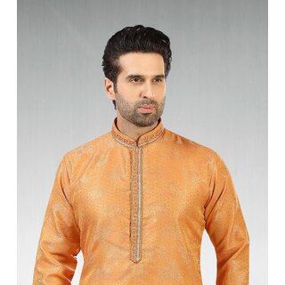Elegant Men Raivat Ethnic Dark Peach Colour Jacquard Silk Brocade Kurta Pajama 1028 2025 at Shop
