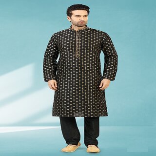 Best Men Raivat Ethnic Black Colour Jacquard Silk Brocade Kurta Pajama 1041 2025 at ShopCircuit 
