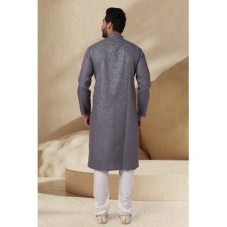 Luxurious Men Raivat Ethnic Grey Colour Jacquard Silk Brocade Kurta Pajama 1143 2025 at ShopCirc