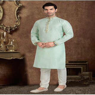 Trendy Men Raivat Ethnic Sea Green Colour Jacquard Silk Brocade Kurta Pajama 1223 2025 at ShopCi