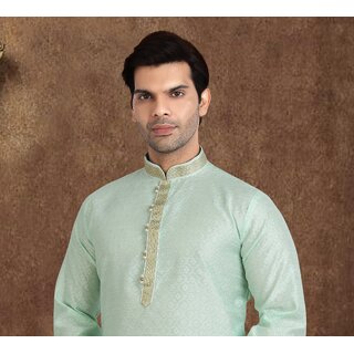 Trendy Men Raivat Ethnic Sea Green Colour Jacquard Silk Brocade Kurta Pajama 1223 2025 at ShopCi