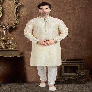 Sophisticated Men Raivat Ethnic Cream Colour Jacquard Silk Brocade Kurta Pajama 1224 2025 at Sho