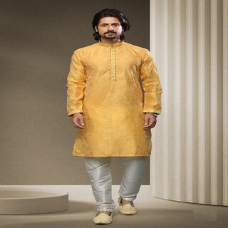 Latest Men Raivat Ethnic Yellow Colour Jacquard Silk Brocade Kurta Pajama 1531 2025 at ShopCircu